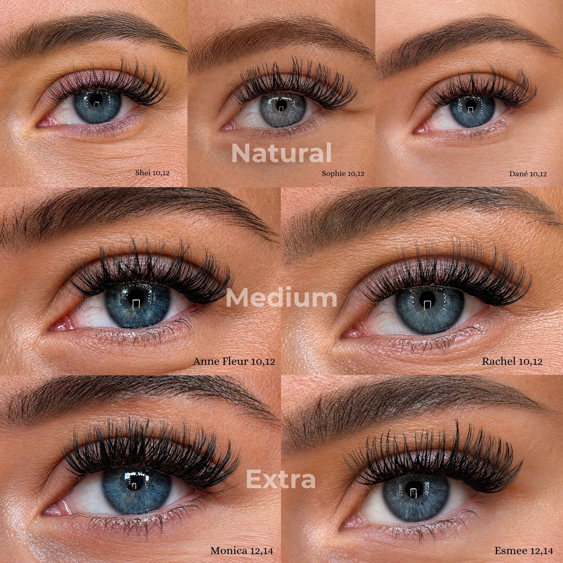 Vergelijking Lashthing cluster wimpers stijlen Natural, Medium en Extra